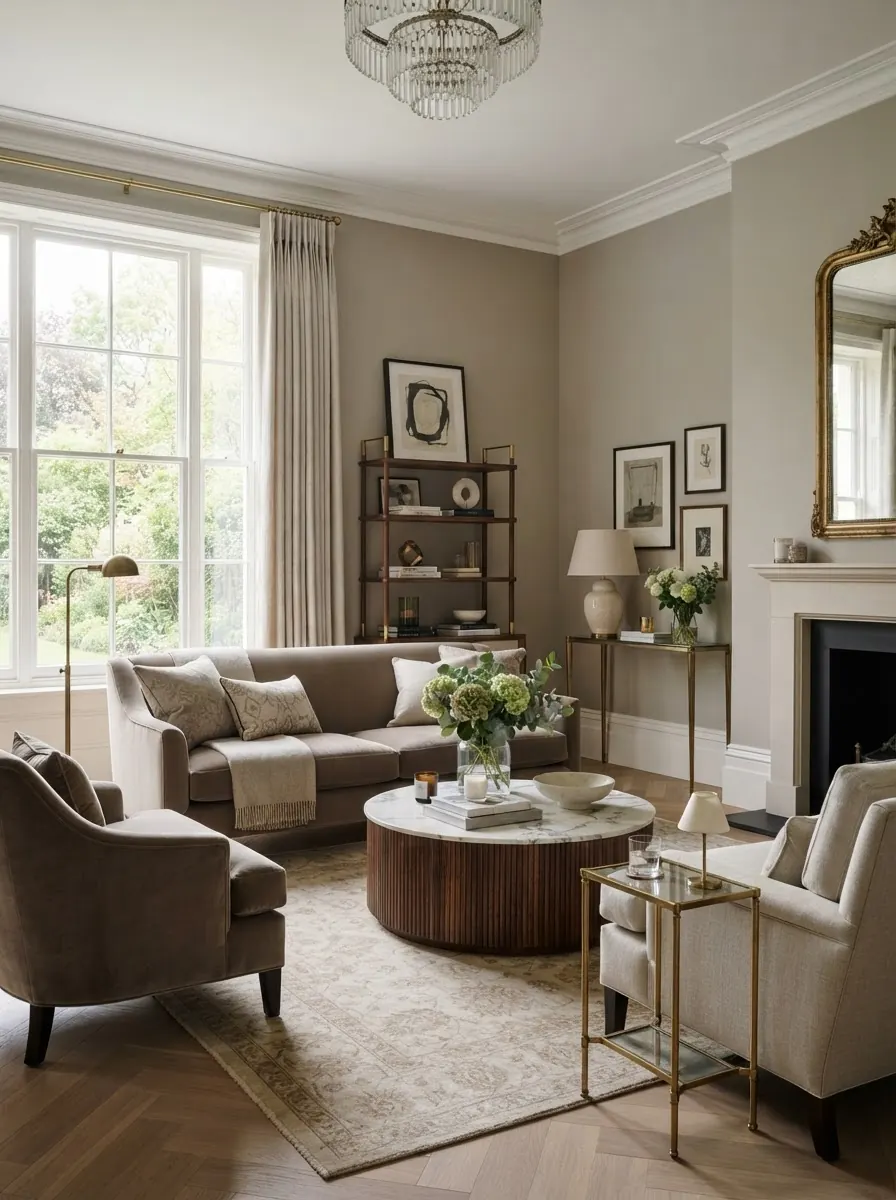 Illustrative image of a living room with smooth, even interior walls